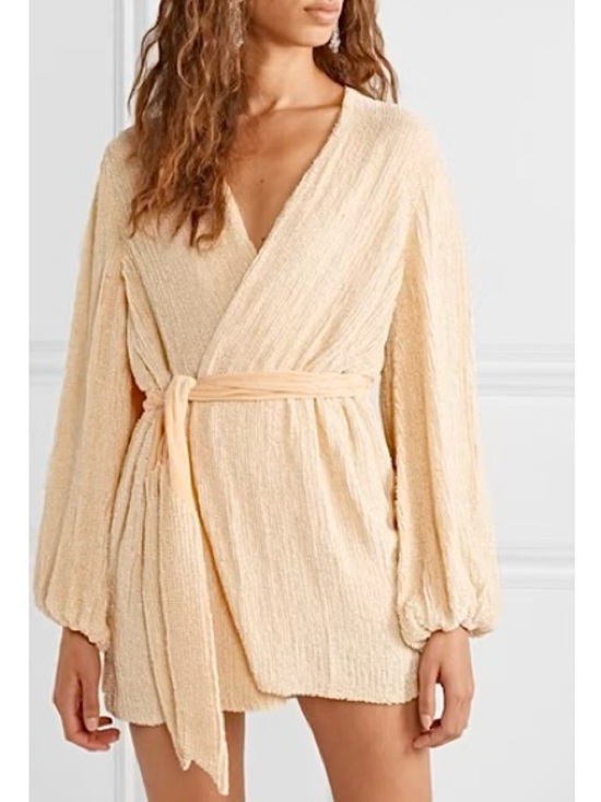 Retrofete Dresses & Skirts - Retrofete Light Peach Gabrielle Wrap Style Robe Cardigan Mini Dress, Sz S